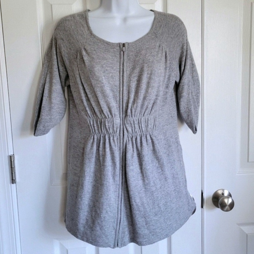 Anthropologie Moth gray zip up cinched waist lightweight‎ sweater womens small